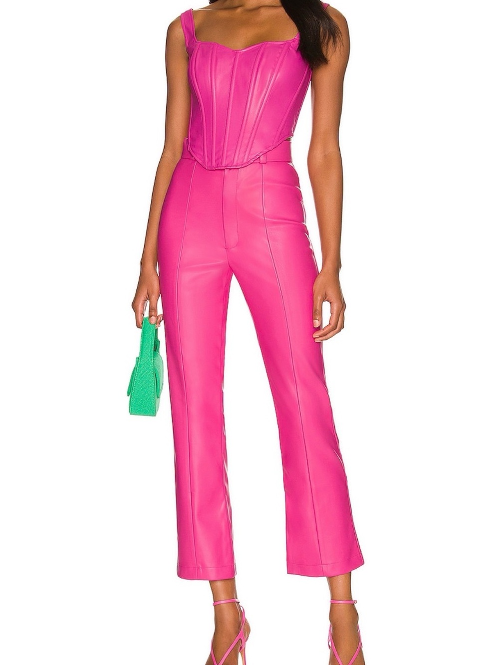 High-Waist Faux Leather Skinny Pants in Fuchsia